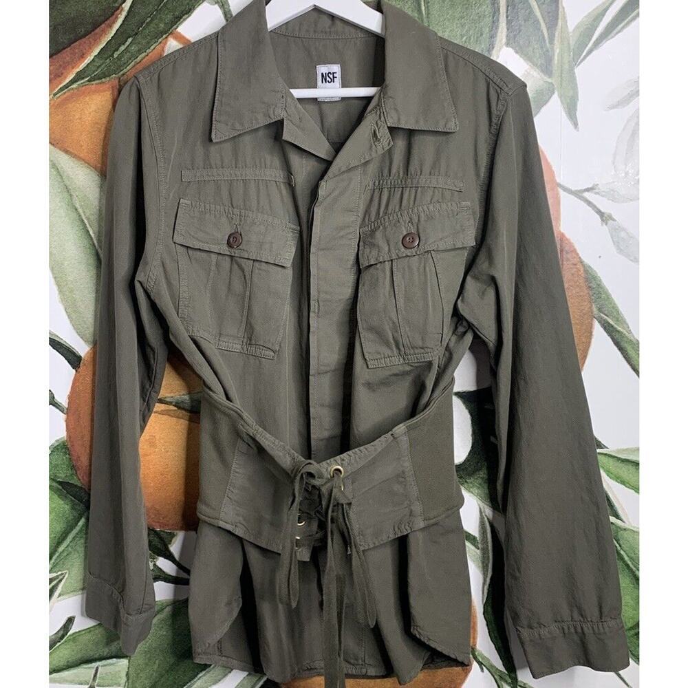 NSF Womens Small Army Green Button Front Twill Co… - image 1